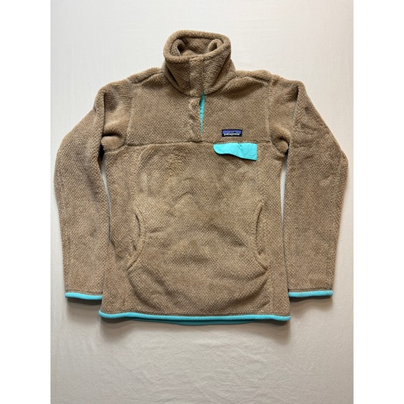Patagonia Jackets & Blazers - Womens Patagonia Synchilla Snap T Fleece Pullover Tan XS Teal Trim